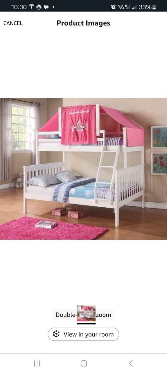 DONCO Twin/Full White Mission Bunk Bed with Pink Tent Kit
