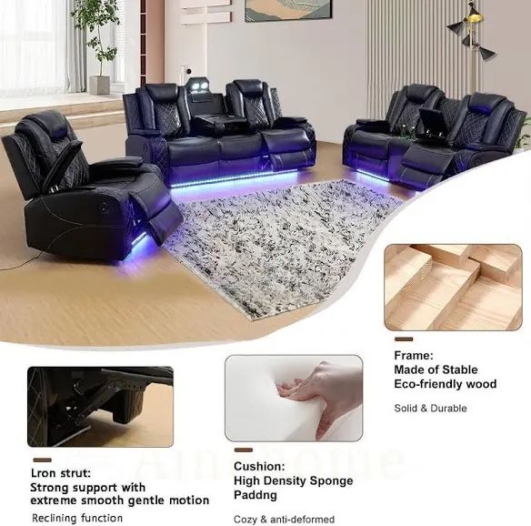 Brand new 3 Piece Black Leather Recliner Sectional
