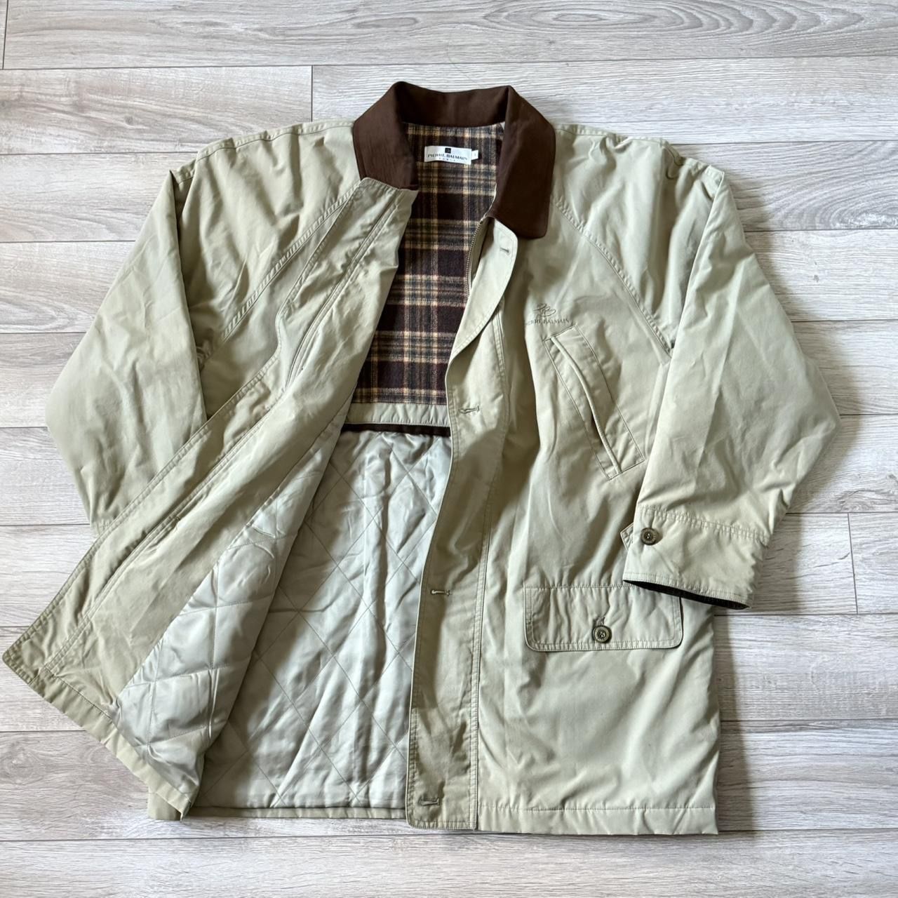 Vintage Pierre Balmain Paris Lined Leather Collar Field Jacket Beige