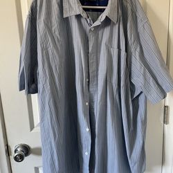 Men’s Plus Size 4XL Blue Striped Button Up Short Sleeve Shirt