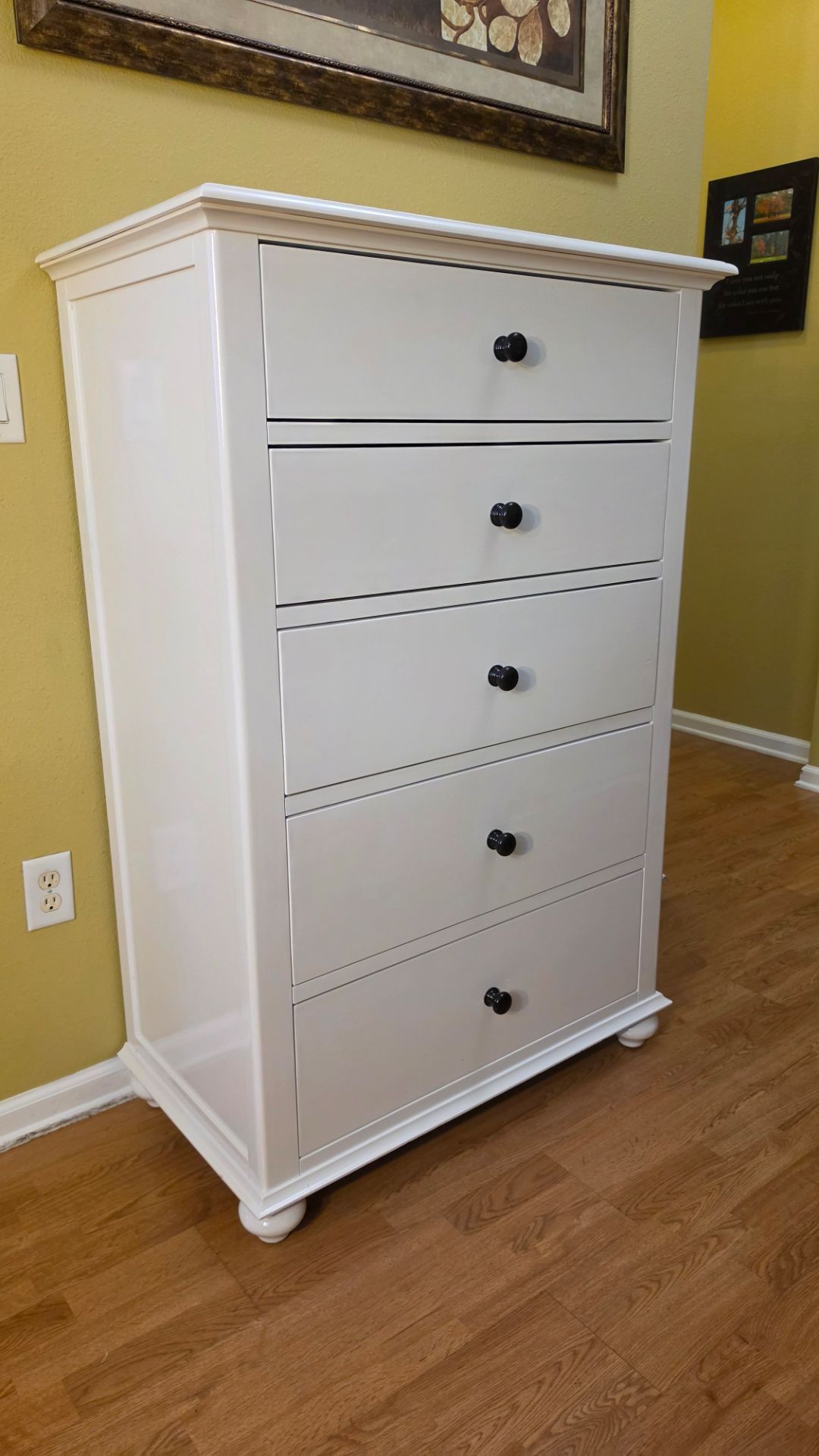Clean and Nice White 5-Drawer Tallboy.