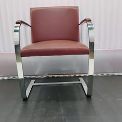 Authentic Knoll Mies Van Der Rohe Brno Flat Bar Chair Maroon Leather Made In Italy- Still Available 