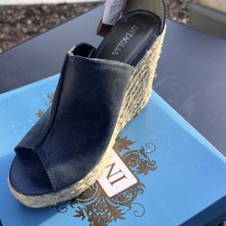 Intaglia Black Espadrille Wedge Sandals Women’s
