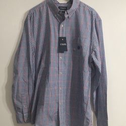 Chaps shirt dressing collar buttons down side pocket embroidered lead table. XXL