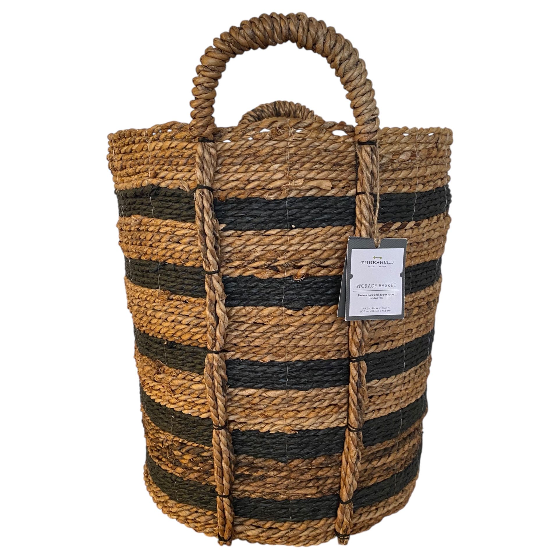 Woven Striped Basket Tall Natural Black Threshold Home Decor