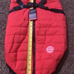 Red 3XL dog jacket with built in harness