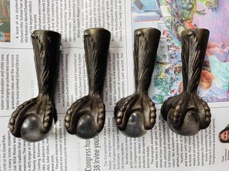 LOT OF 4 - Vintage Cast Iron / Glass Ball Claw Foot Table or Chair Legs - 4 inch