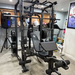 Smith Machine 1001 w/Bench Attachment | 230lb Bumpers Olympic Weights | 7ft Olympic Bar | Gym Equipment | FREE DELIVERY🚚