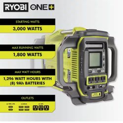 New RYOBI 18V ONE+ 1800-Watt Portable Battery Inverter Power Station/8-Port Charger (Tool Only)