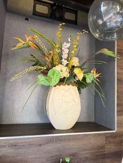 Large White Vase with Faux Floral Arrangement
