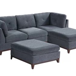 Brand New Grey Super Plush Chenille Modular Sectional Sofa w Ottoman 