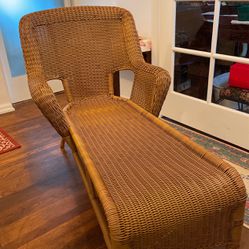 Hampton Bay Wicker Chaise Lounge Chair With Arms Deco Style Porch Garden Yard