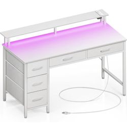 Desk with Power Outlets & LED Lights 