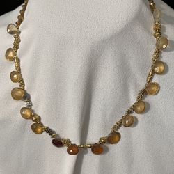 Faceted Pear Shaped Amber Stone Necklace 