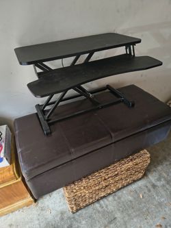 Office table, ottoman, wooden toy box