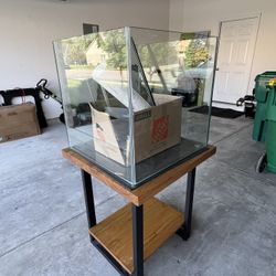 60 Gal 24x24” Tank Aquarium Glass Square Cube W/ Solid Wood Custom Stand Fluval filter NO LIVE FISH