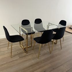 Black Gold Modern Glass Velvet Dining Set 