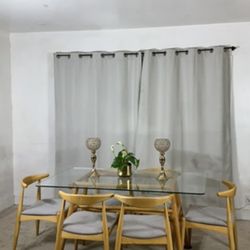 MCM Scandi Minimalistic Glass top Dining Table With 6 Chairs / Moderno Comedor De Vidrio Y 6 Sillas