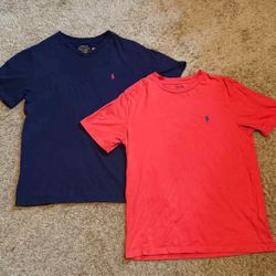 Ralph Lauren Short Sleeve T - Shirts Navy & Red Orange Size Boy’s Large Or Men’s Small