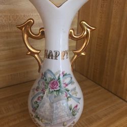 Vintage Lefton China Happy Anniversary Hand Painted Vase
