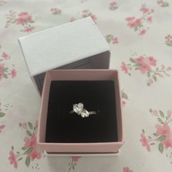 pandora double heart sparkling ring - gold, size 7.5