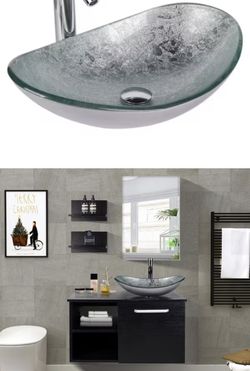Puluomis 21 in . Bathroom Sink in Silver Multi-Colored Glass Oval Vessel Sink