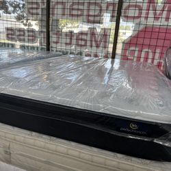 QUEEN SIZE SERTA PERFECT SLEEPER EURO TOP MATTRESS & BOX SPRING BED SET