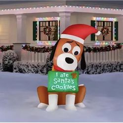 Gemmy 6-ft LED Santa's Cookie Dog Holding Sign Christmas Inflatable