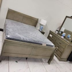 Louis Philip Gray Sleigh Bedroom Set
(Bed, Dresser, Nightstand and Mirror)