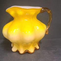 Beautiful Vintage Kanawha Yellow And White Glass Pitcher 