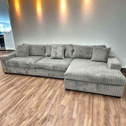 Lindyn Gray 3 Piece Velvet Sectional With Chaise ❤️$10 Down Payment Finance ▪️Brand New 