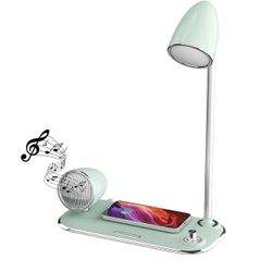 Desk Lamp 3 in 1 with 15 W Wireless Charger, COLSUR Bluetooth Speaker with Table Lamp, Bass and Retro Style, Music Night Light for Study, Home, Office