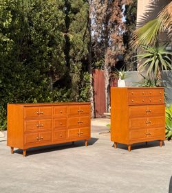 MCM Atomic Lowboy & Highboy Dresser 2 Pc Set – Solid Ash Wood