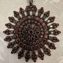 Vintage Sterling Amber- Garnet Pendants 
