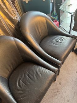 Pair of Dark Brown Leather Club Chairs