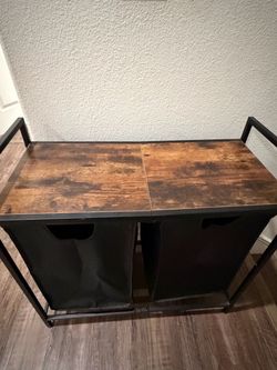 Double Laundry Hamper with Wooden Top