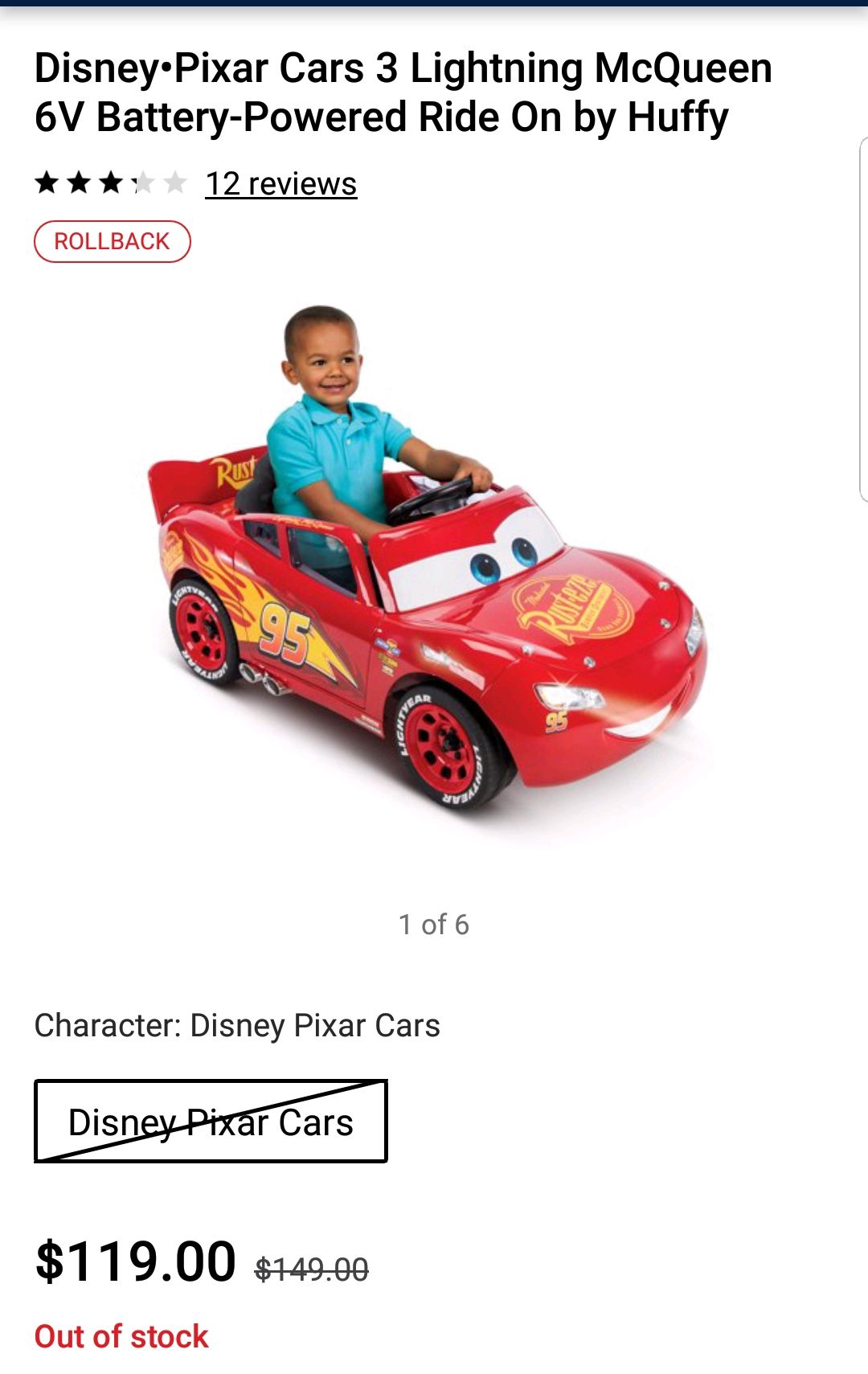 NEW- Disney Pixar Cars 3 Lightning McQueen 6V Battery-Powered Ride