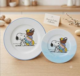 Peanuts Snoopy Woodstock Easter Ceramic Plate Set - 4 Dinner & 2 Salad Plates (6 Pc Lot)