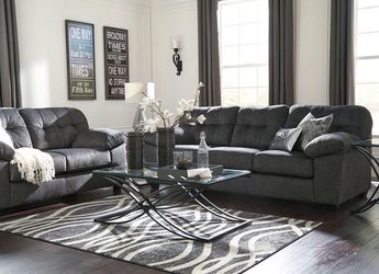 Gorgeous grey two piece couch and loveseat!
