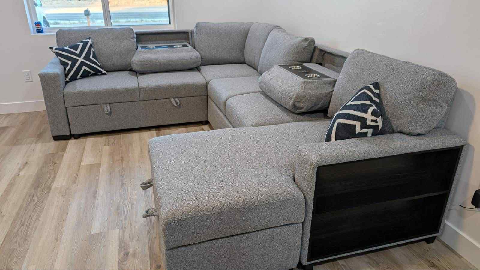 New Sleeper Sectional Couch with USB and Built In Shelf! Includes Free Delivery 🚚!