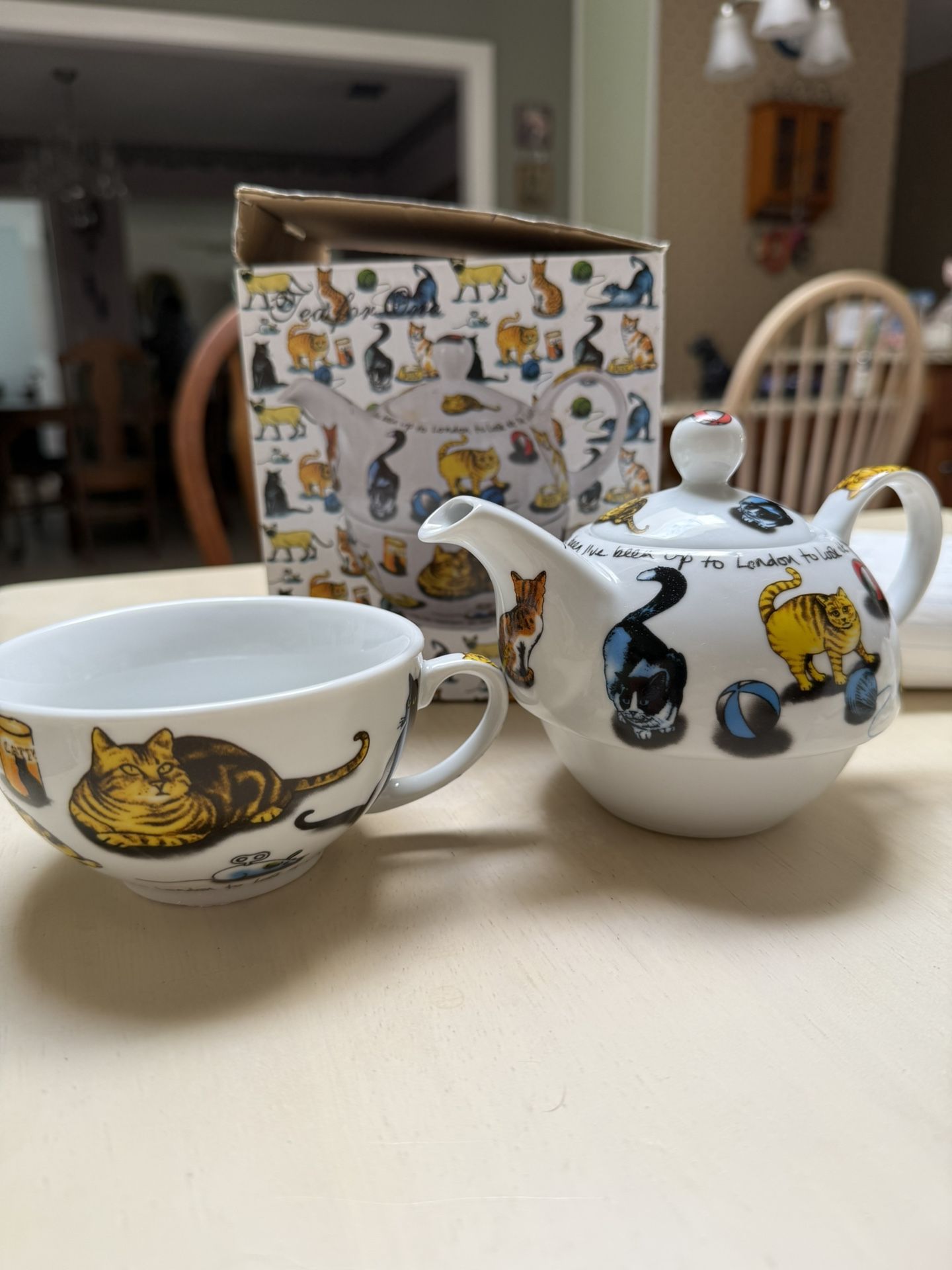 Tea For One Pussy Cat Tea Pot And Cup