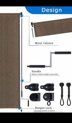 8' W x 8' H Outdoor Roller Shade with Crank Handle，Black/Mocha
