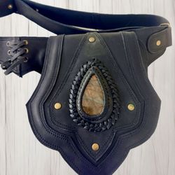 Leather Hip Purse w/Labradorite Crystal 