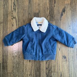 Baby Gap Toddler Boy Navy Blue Sherpa Collar Plaid Lined Winter Bomber Jacket 