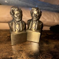 Vintage Solid Brass Abe Lincoln Bookends 