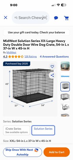 Dog Crate XX Large -  MidWest Solution Series XX-Large Heavy Duty Double Door Wire Dog Crate, 54-in L x 37-in W x 45-in H
