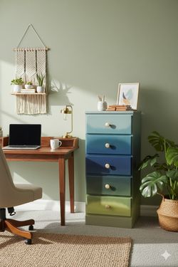 Coastal Ombré 5-Drawer Chest – Hand-Painted