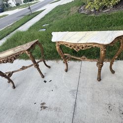 Mid 20th Century Vintage French Regency Console Table With Marble Top Set Of 2