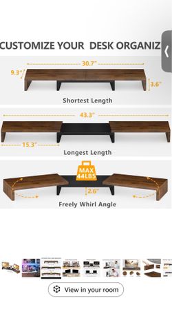 Dual Monitor Stand Riser, Computer Monitor Stands for 2 Monitors, Extra Long Multifunctional Wooden Desktop Organizer Riser
