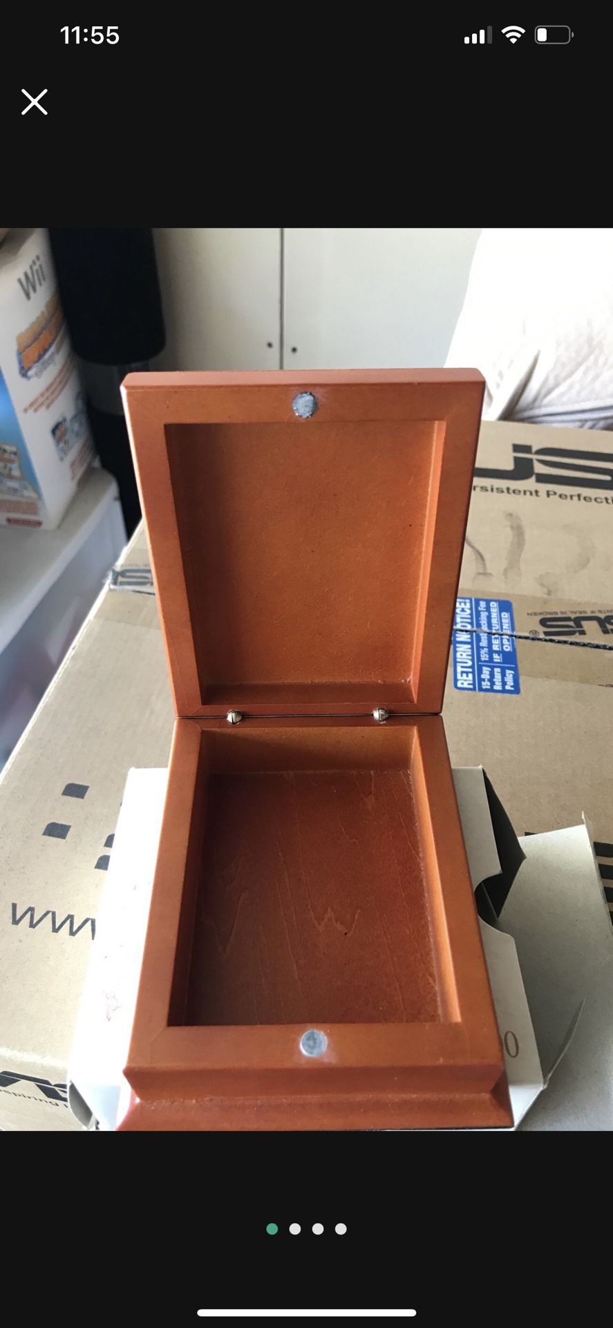 4” x 4” wooden jewelry box w magnetic tight shut close